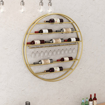 Modern Metal Gold Round Wine Rack Wall Mounted Wine Rack Glass Rack